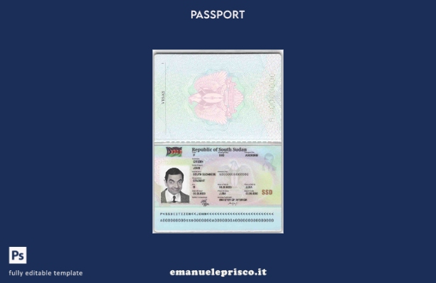 modello di passaporto del Sud Sudan in stile verificato